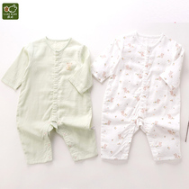 Rabbi childrens clothing 2021 summer new boy jumpsuit female baby ha gauze full open one-piece clothes 2 pieces
