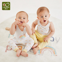Rabbi childrens clothes baby clothes spring and summer new boy vest girl baby belly cotton T-shirt horse clip 2 pieces