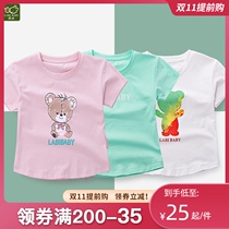 (2fold clearance) Rabbi childrens clothing spring and summer baby clothes boys T-shirt short-sleeved girl literary style shirt