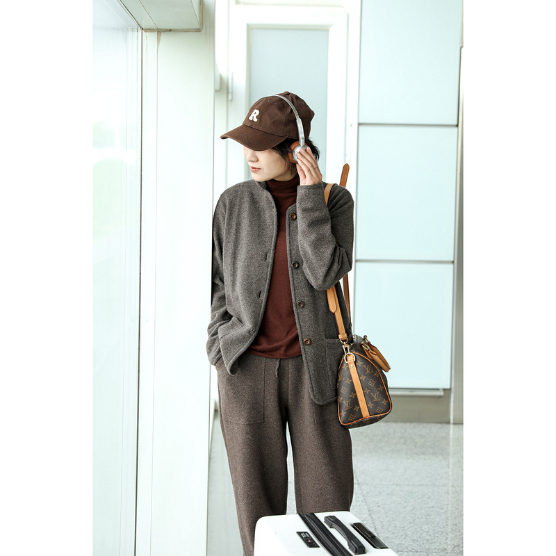 Runbo Pure Cashmere Osmanthus Knitted Jacket for Women Spring, Autumn, Winter Simple Commuter Three-Pocket Small Lapel Blazer Cardigan