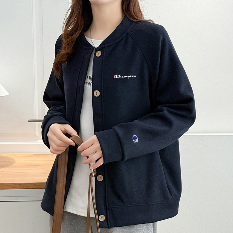 Japanese Style Champion Autumn and Winter Loose Slimming Baseball Jacket Simple Casual Versatile Cover-Up Raglan Sleeve Sweatshirt Cardigan