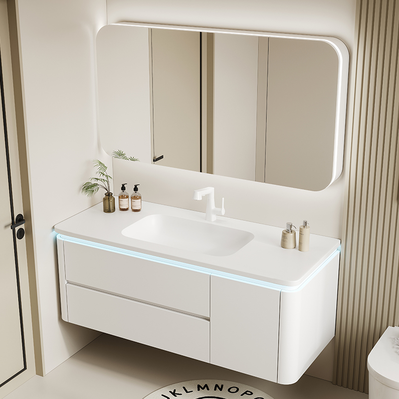 Imported Corian Integrated Basin Bathroom Cabinet Combination Hand Wash Basin Cabinet Modern Cream Style Bathroom Sink