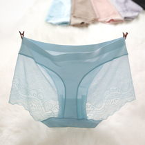 Spring and summer new sexy one piece seamless underwear women transparent lace middle waist cotton stall modal triangle shorts