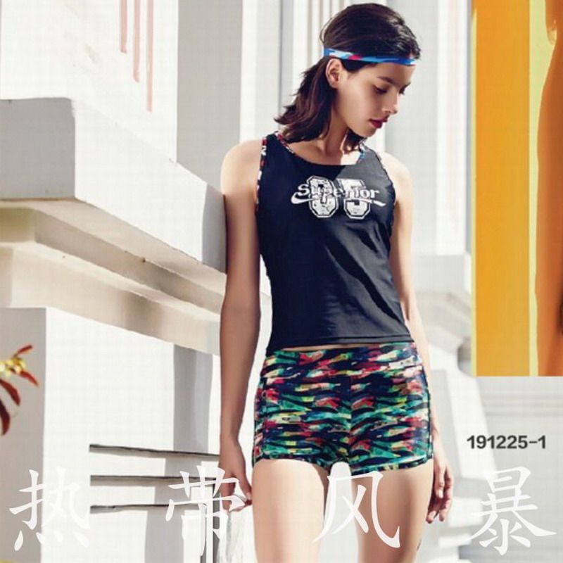 Number Hand Spa Swimsuit Women Sports Casual Work back conservative Two-style four-corner pants 191225 Black Blue