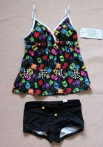 (Tropical storm) counter Haolang hot spring split flat corner swimsuit women SN01-2 black color two sets