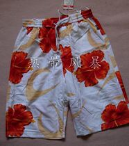 (Tropical Storm) Special cabinet Huadeath mens casual midlegged beach pants 81703 orange white flowers