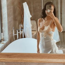 HUIHUI lingerie lingerie temptation sexy French flower sling nightgown luxury pajamas simulation silk nightgown