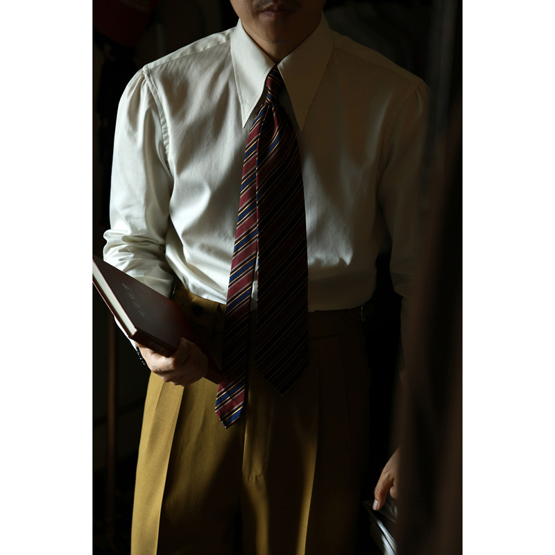 Ugentle Men's Clothing Classic Series'Antique Cream White' Satin-Like Pure Cotton Italian Godfather Collar Shirt