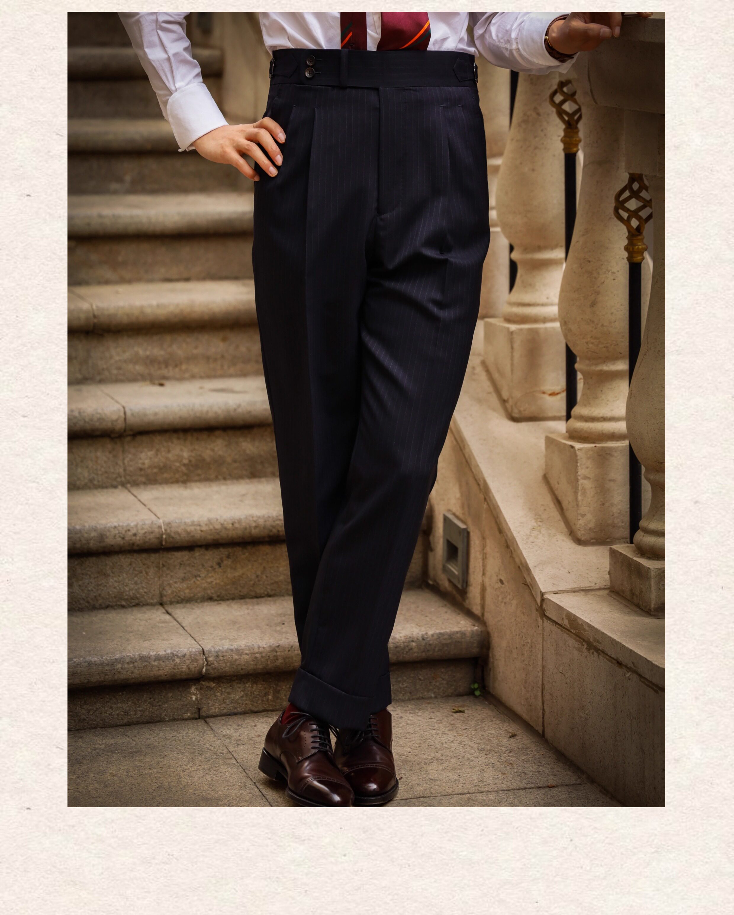 UGENTLE Мужской марка высокая Конечно ремесла midnight blue полоса Науллер спартак Демон пряжка высокая талия мужской брюки 