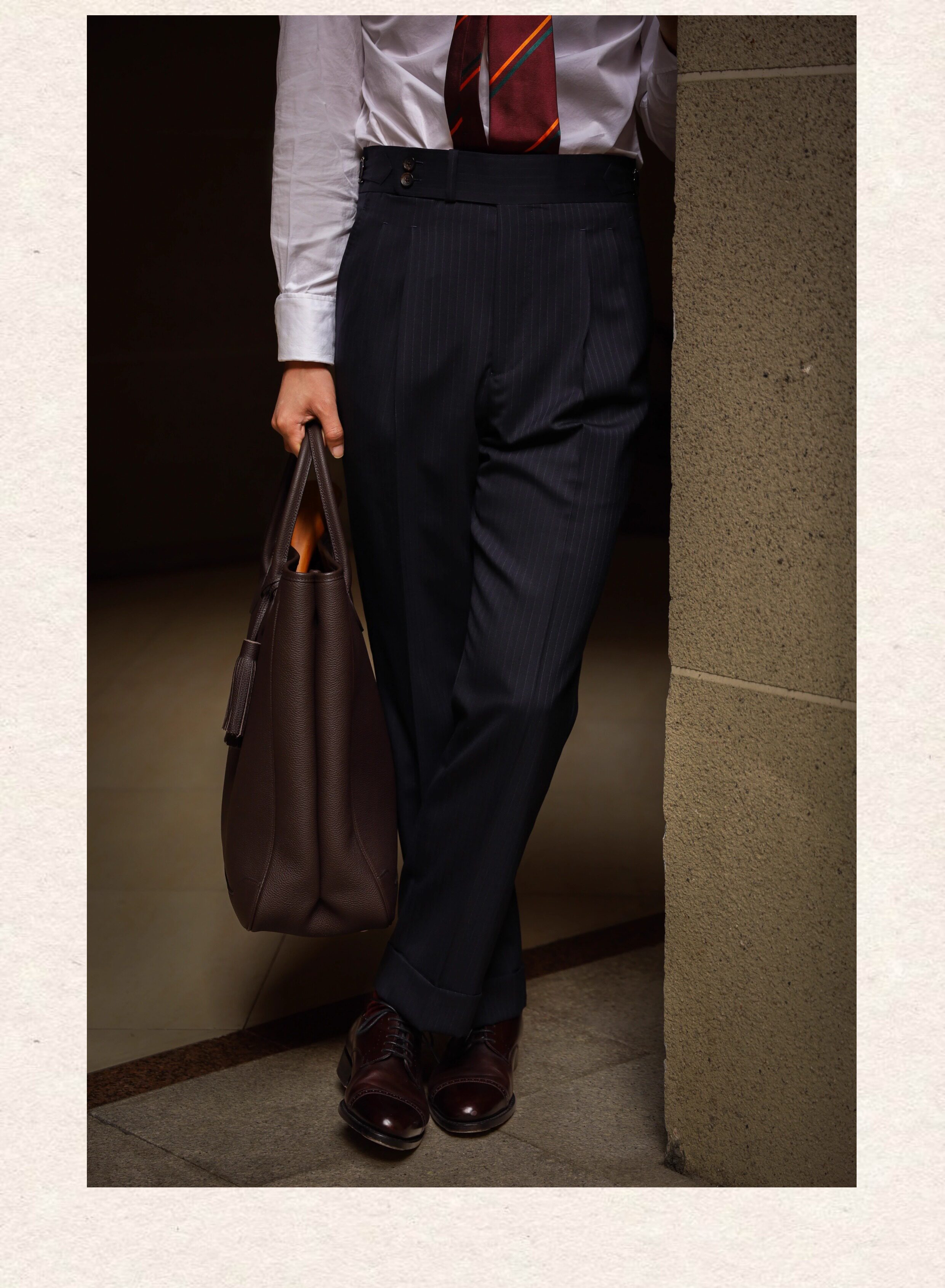 UGENTLE Мужской марка высокая Конечно ремесла midnight blue полоса Науллер спартак Демон пряжка высокая талия мужской брюки 