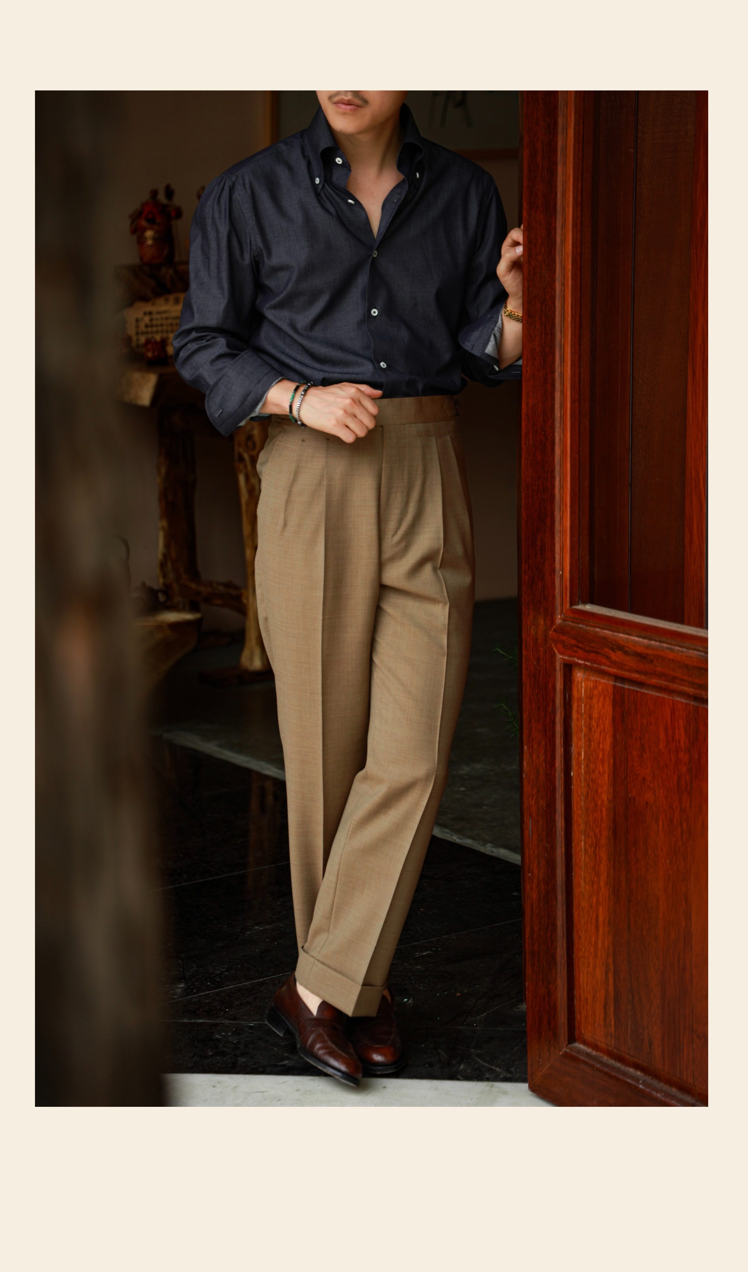 UGENTLE Мужской овцы волосы высокая Конечно ремесла " плывун Коричневый смысл высокий талия париж с застежкой джентльмен брюки 