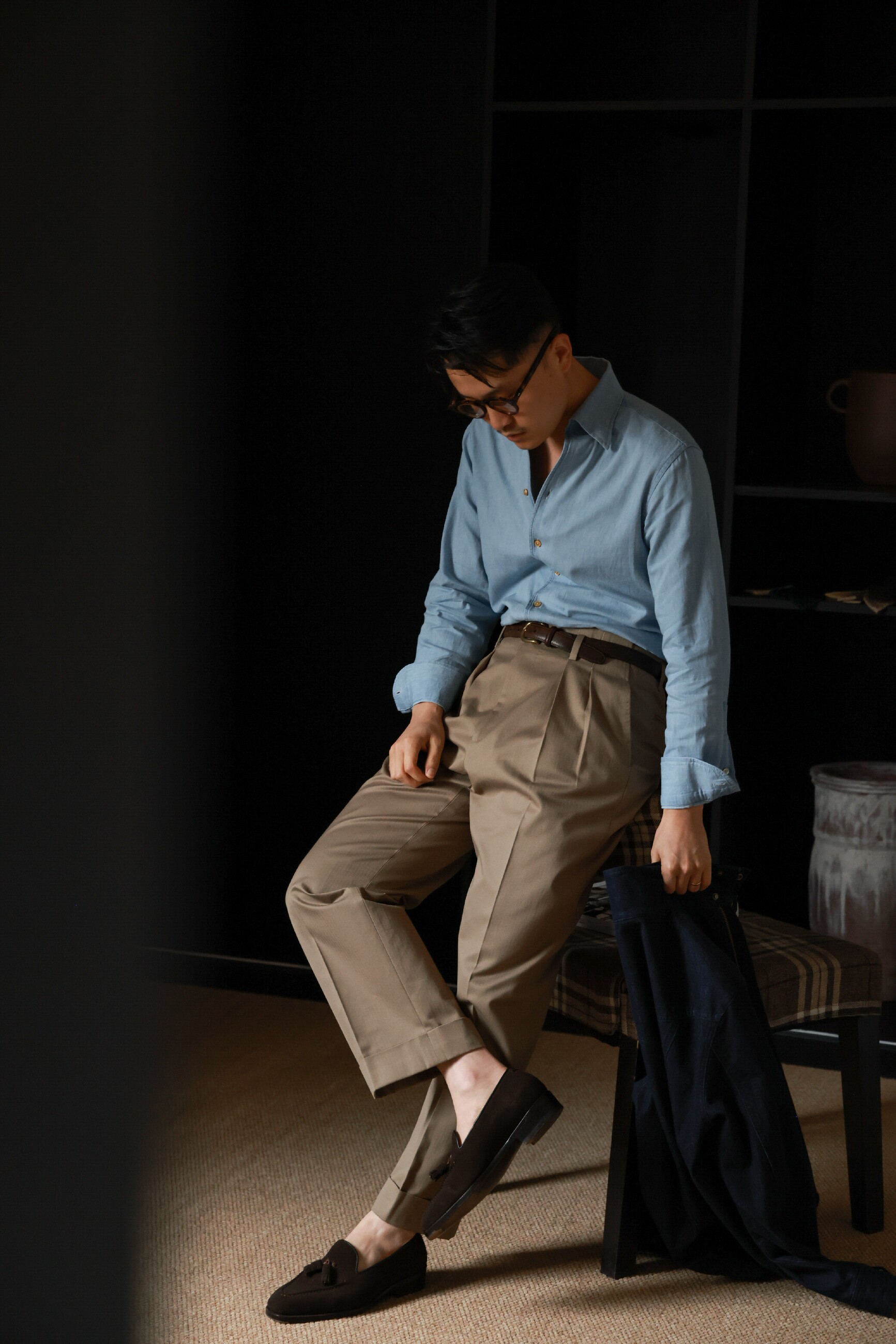 UG мужской иморт из японии узкий Разбросанный тяжеловес хлопок "Керамика земля елочка принт «Старые деньги Голливуда» талия брюки 