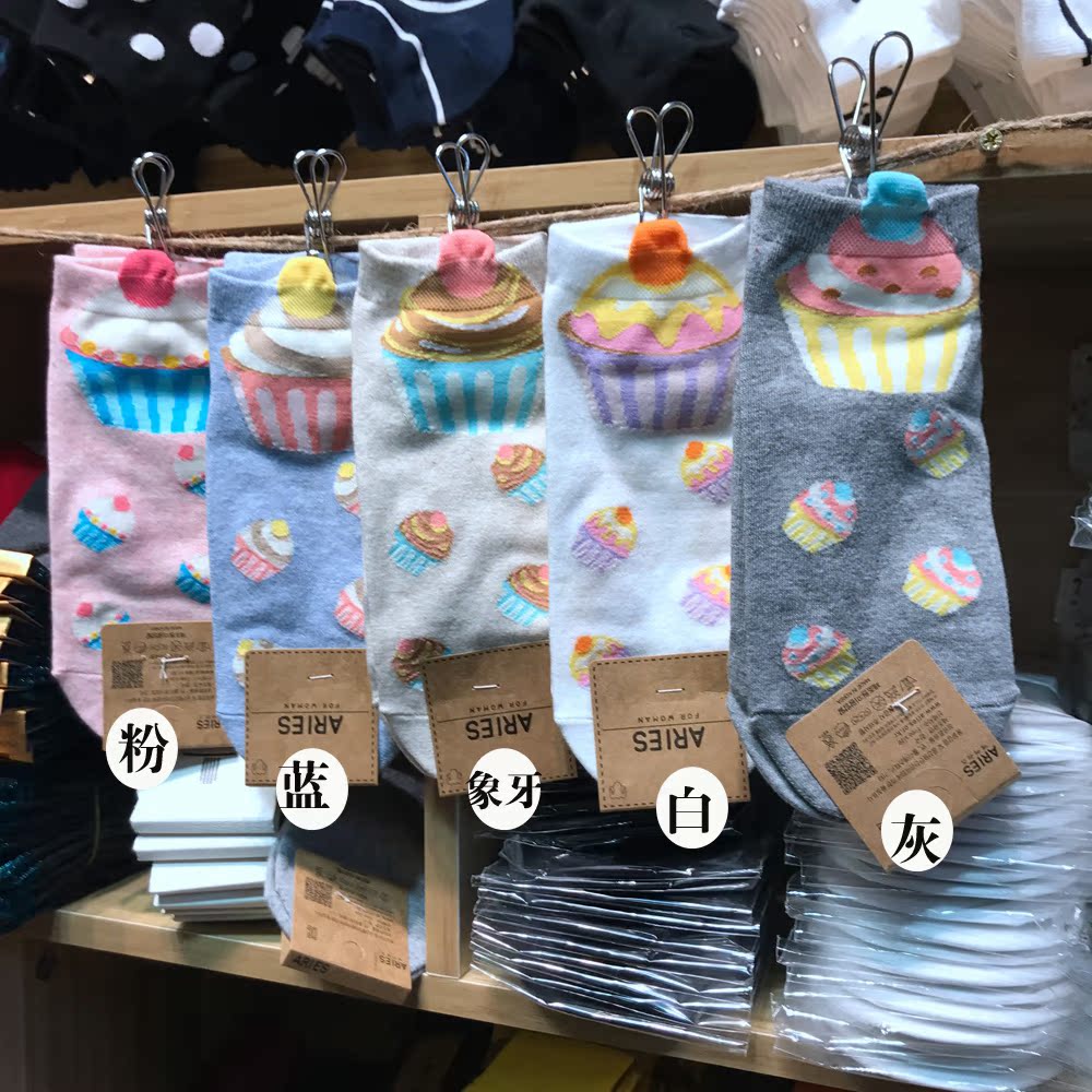 B32 Korea ARIES Dongdaemun mua bánh hoạt hình nữ ống ngắn ống nông bằng vải cotton mùa hè tất vớ nam nữ đẹp