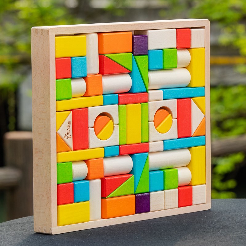 74 grain boxes of beech wood colored building blocks 72 grain original wood color solid wood young children puzzle early to build toys