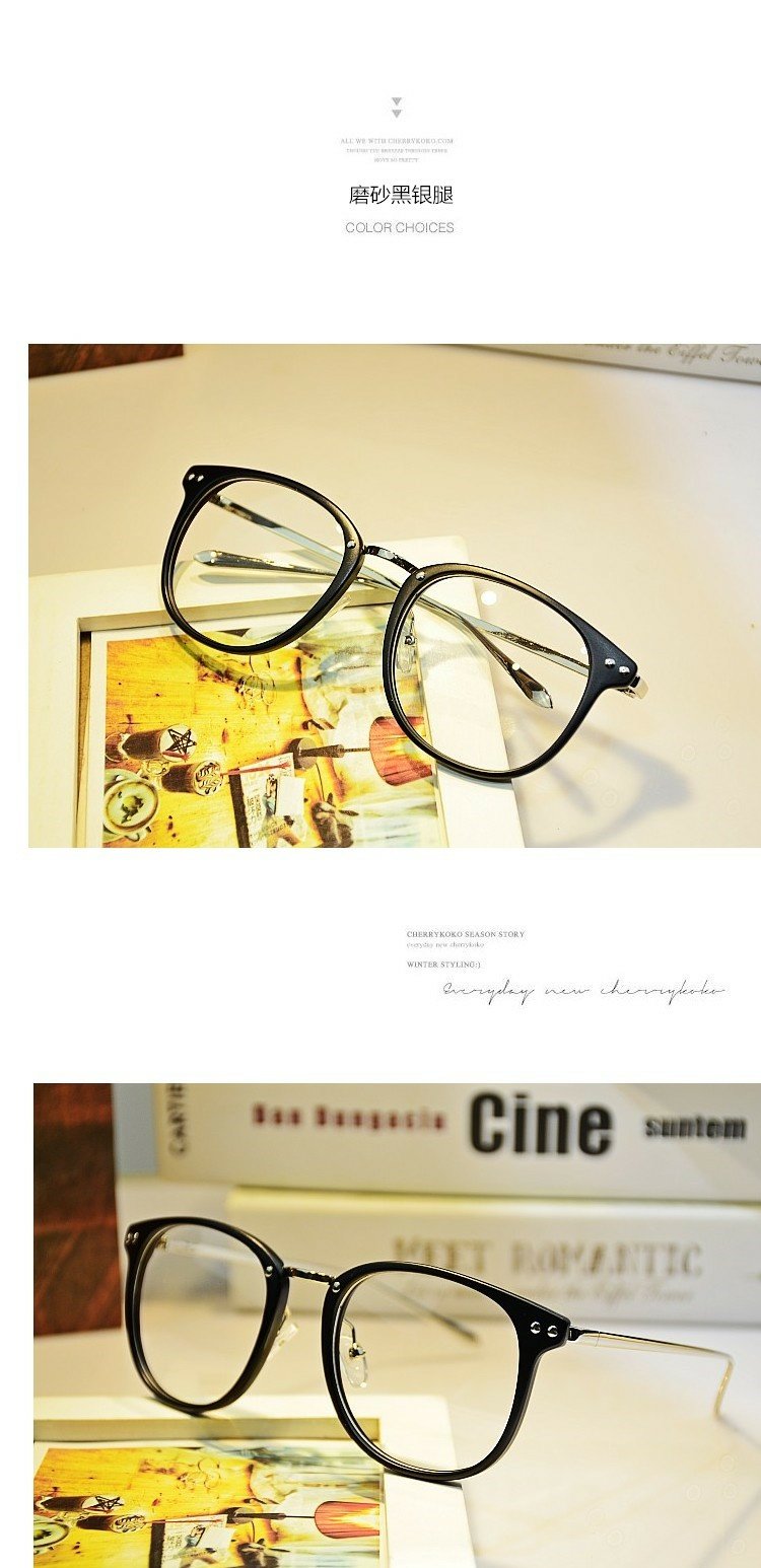 Phiên bản Hàn Quốc của kính gọng tròn thủy tinh retro khung nữ khung lớn nam hoang dã Khung phẳng có thể được trang bị kính chống bức xạ kính thời trang
