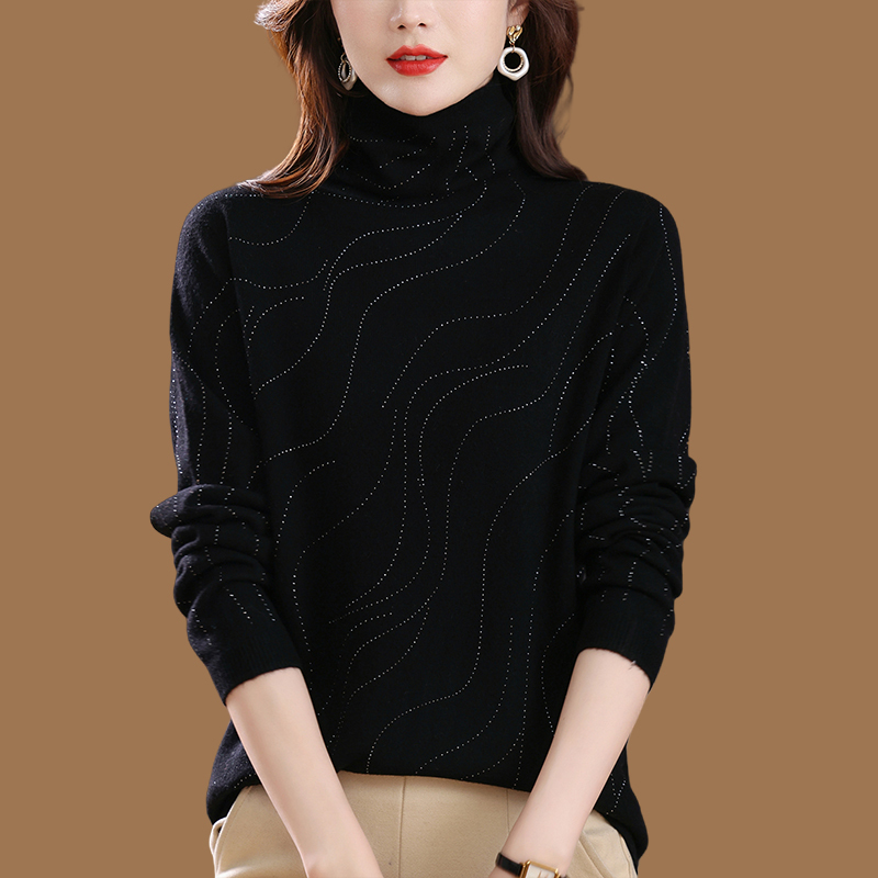 Ordos City Women's Cashmere Sweater 100% Pure Cashmere Loose Fit Large Size Turtleneck Thickened Base Layer Sweater for Winter