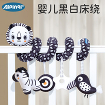 Cartoon animal head black and white crib wrap toy with bell black and white bed wrap series baby toys