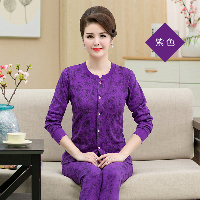 Trung niên cũ quần áo mở cắt mùa thu mùa thu quần bông mẹ cardigan ấm đồ lót thiết lập cũ áo len người đàn ông bông vào kích thước lớn.