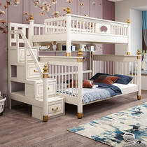Light luxury bunk wooden bed childrens double-layer solid wood high and low bed girl princess bed 1 8 meters two-layer double bed