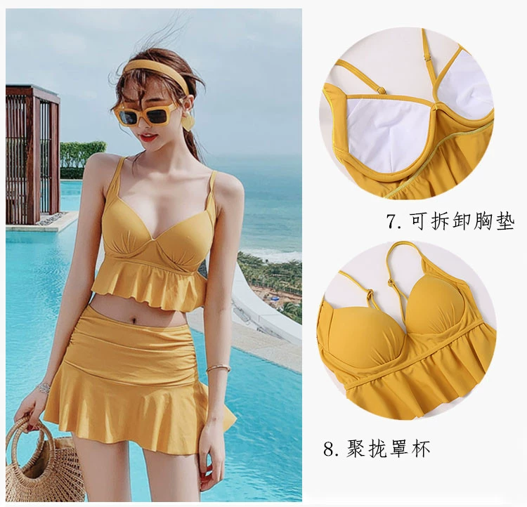 Áo tắm cỡ lớn nữ béo mm gầy sexy sinh viên Hàn Quốc bikini suối nước nóng áo tắm ba mảnh váy xẻ tà - Bikinis