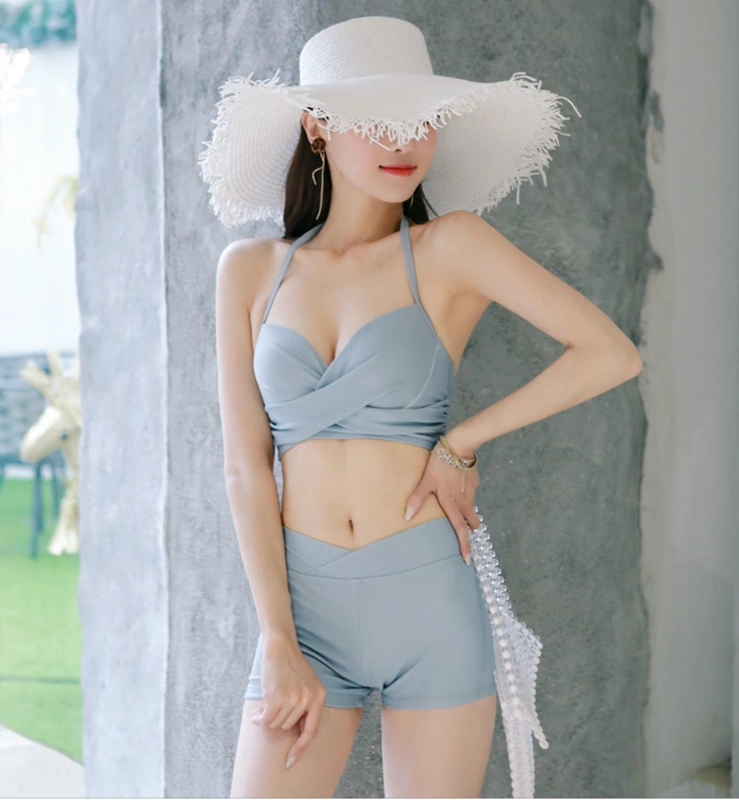 XL áo tắm nữ tiên người hâm mộ bảo thủ béo mm mỏng bikini áo tắm suối nước nóng áo tắm ba mảnh dài tay áo xẻ tà - Bikinis