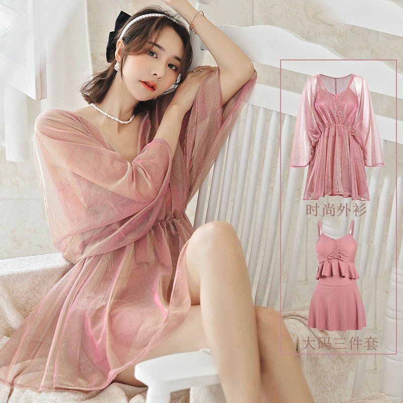 200 pounds long sleeved swimsuit female three pieces of conservative fat mm shade and thin sexy hot spring swimsuit flat pants