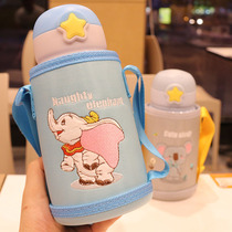  316 Korean version of stainless steel vacuum thermos cup primary school students can carry cup cover double lid straw cup cartoon kindergarten