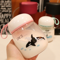  Korean version of chubby cute small water cup for male and female students heat-resistant explosion-proof glass tea drinking water cup with silicone cover