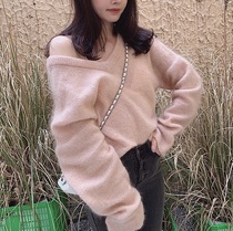 deessesicile 5 fold mohair V-neck sweater short loose lazy wind pullover sweater women