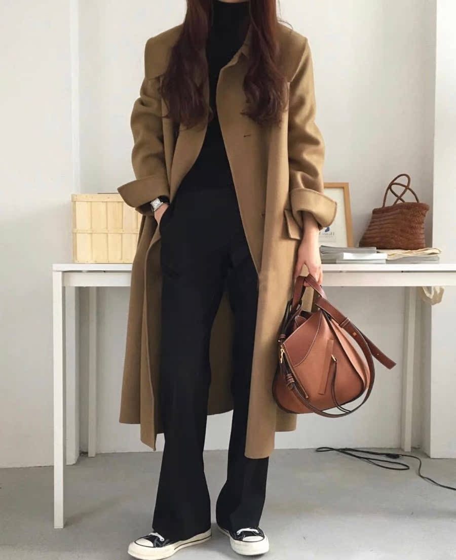 Áo khoác len gió Hepburn 2018 mùa đông phiên bản mới của Hàn Quốc với chiếc áo len dài lớn trên đầu gối hai lớp áo len cashmere áo cardigan