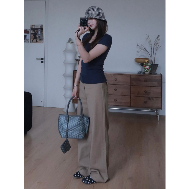 From B0【Casual Pants Without Waistband】Mid-Waist Retro Versatile Slimming Drapey Straight-Leg Casual Pants H0002】