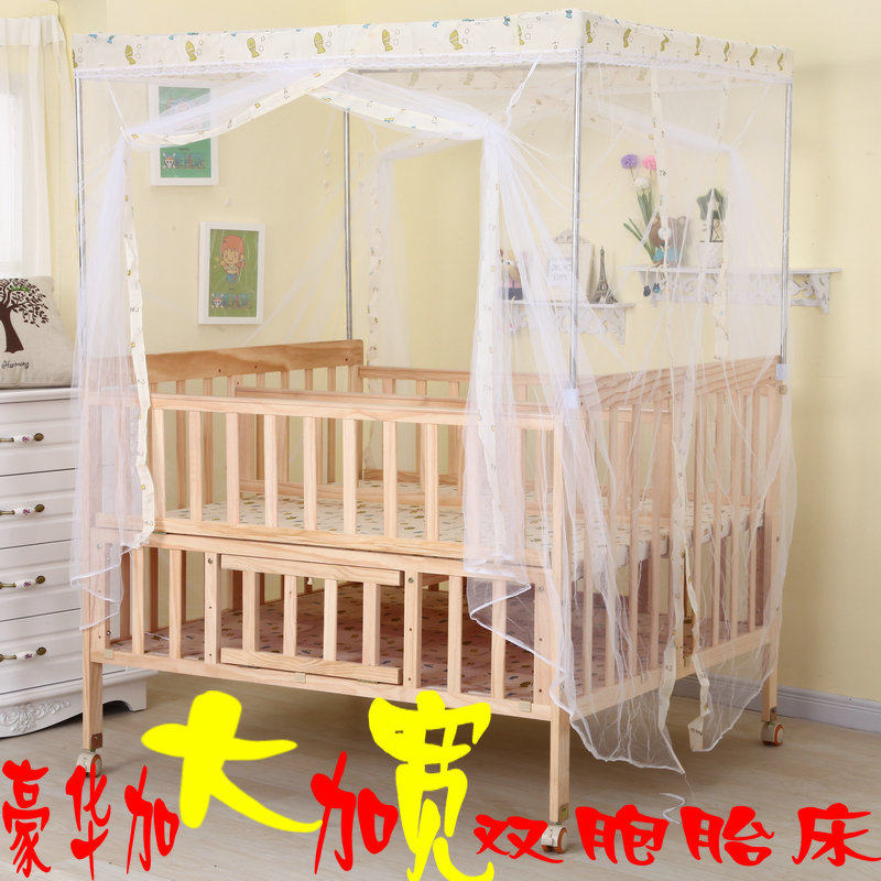 Twin baby bed solid wood paint-free large size multi-functional cradle bed widened double baby bb bed can be moved