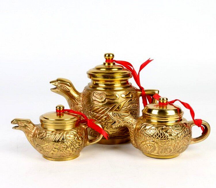 Buddha furnishings household worship Buddha furnishings pure copper Buddha tea set faucet kettle phoenix teapot wine pot furnishings