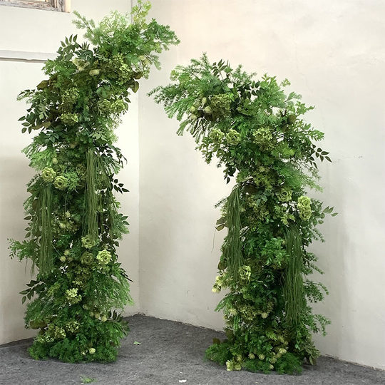 婚庆仿真绿植花艺森系牛角拱门花架户外婚礼橱窗美陈摄影拍照布置