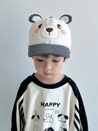 Baby hats, boys' autumn peaked caps, autumn and winter cartoon children's plush baseball caps for children, cute baby girls