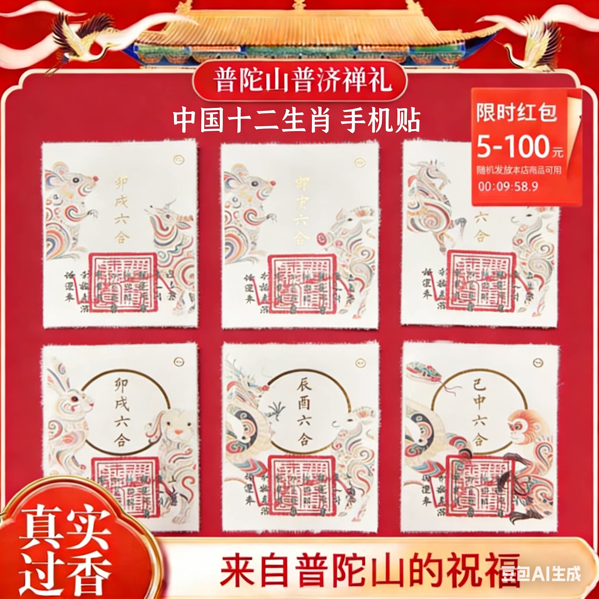 普陀山十二支六和貴族の携帯電話ステッカーは、適切な手続きを経て製造されています。[お好みの干支の組み合わせをお選びください。]