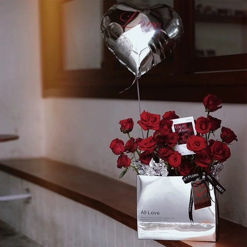 Серебряная упаковка, портативный воздушный шар, популярно в интернете, английский, зеркальный эффект, букет