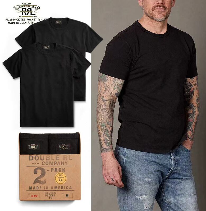 Rrl 2026 Spring/Summer New Classic Heavyweight Washed Short-Sleeve T-Shirt for Men, Casual Versatile Crew Neck Half-Sleeve