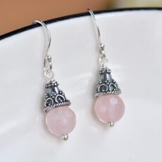 Серьги 秘银觅饰 天然粉水晶s925纯银手工复古宫廷淑女粉晶耳坠耳环