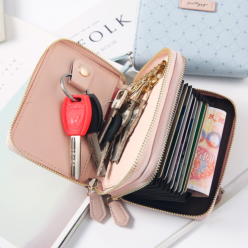 Car Key Card Holder Two-In-One Cute Multifunctional Women's Simple Portable Key Holder with Double-Layer Zipper Coin Purse