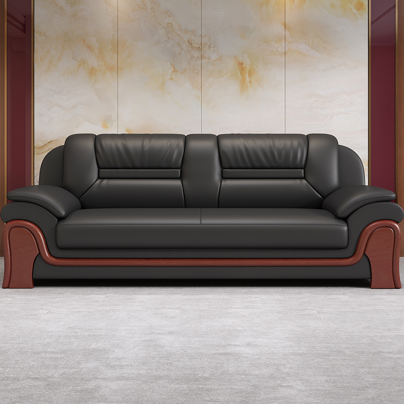 Office sofa modern simple leather three-person tea table combination business negotiation manager boss to receive visitors