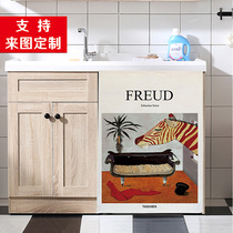 Literary oil painting sunscreen curtain Sunscreen cover sunshade cloth thickened washing machine cabinet curtain Paste type simple curtain customization