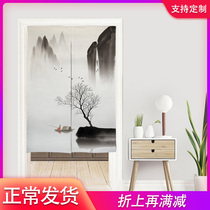New Chinese landscape painting Bedroom door curtain Kitchen partition curtain Feng Shui curtain Fabric hanging curtain Home free hole customization