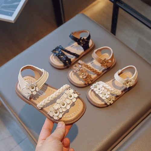 Сандалии, летняя детская нескользящая обувь для принцессы, в цветочек, в корейском стиле, мягкая подошва