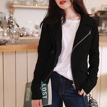 Zhao style private clothing classic fashionable soft black sheep leather motorcycle leather jacket womens coat short