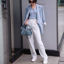 Zhao style fashionable age reduction heavy wash vintage white blues Egyptian cotton soft wide leg trousers jeans