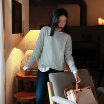 Zhao type light and gentle ding class Consaini light and comfortable twisted woven loose round neck cashmere sweater