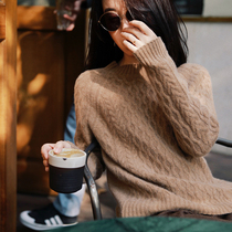 Zhao type texture mellow warm thick Penny grade durable solid color semi tall neck twisted cashmere sweater