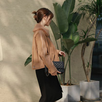 Zhao style fashionable and uncoated sheepskin loose box type thin cotton jacket flying jacket leather clothing