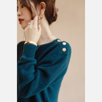 Zhao type Tokyo Dai Guanshan shoulder gold buckle decoration simple real wear elegant loose solid color cashmere sweater